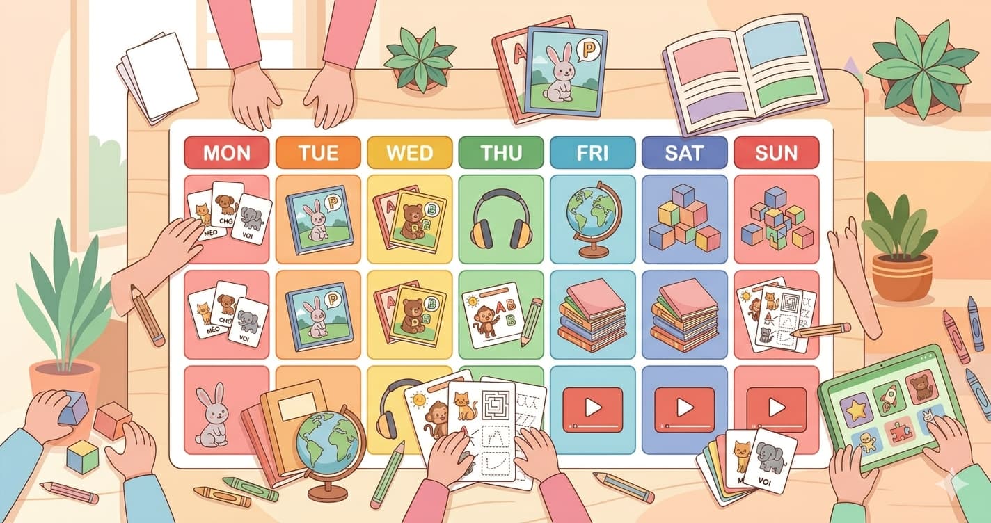 Bảng lịch học tiếng Anh với các hoạt động hàng ngày