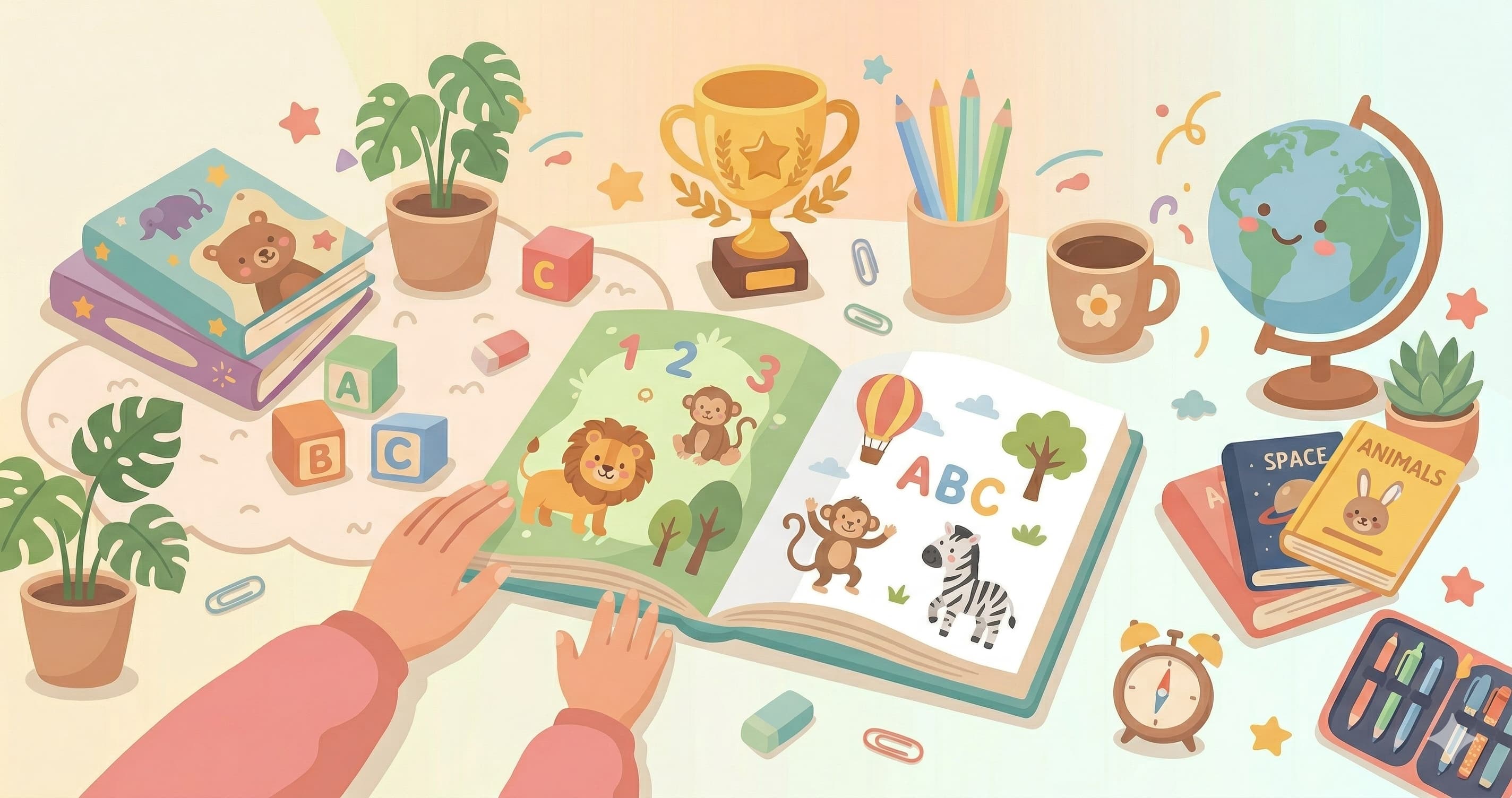 Sách tranh tiếng Anh mở trên bàn học