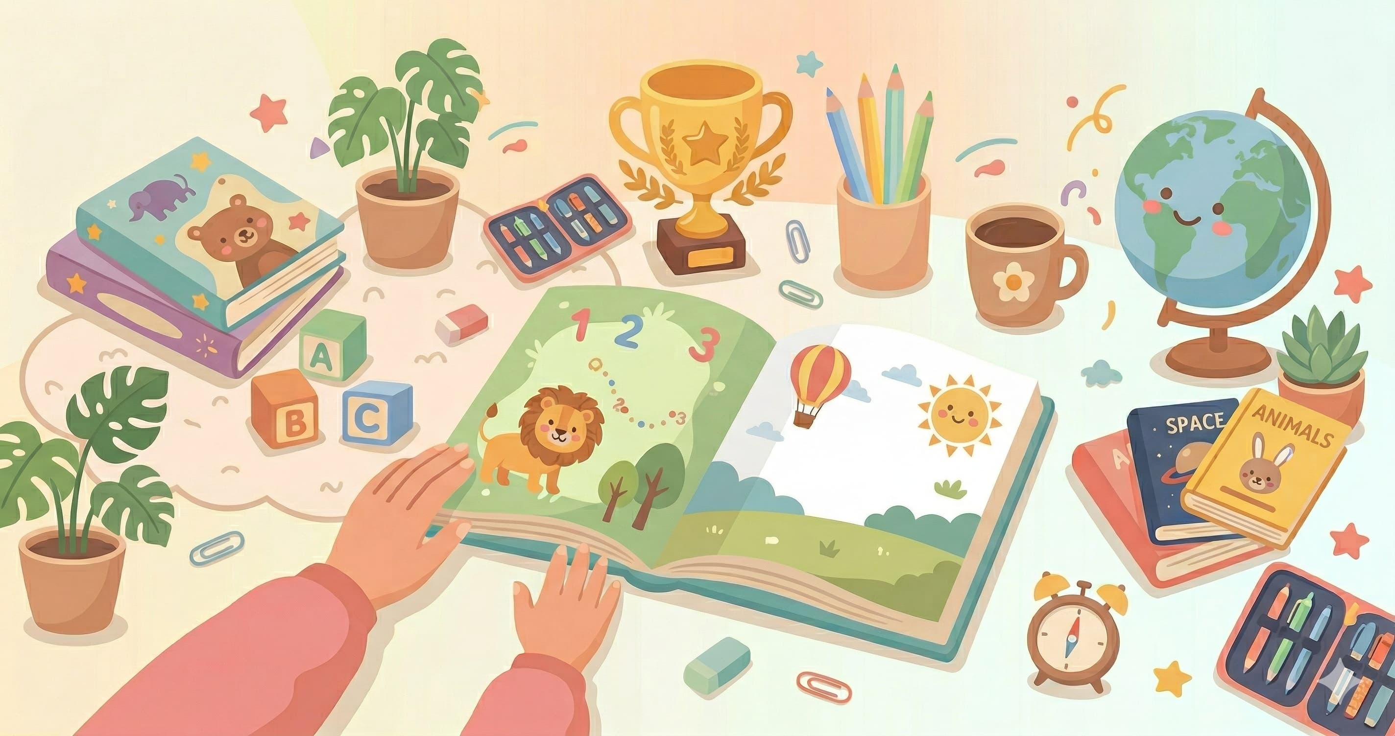 Sách tranh tiếng Anh mở trên bàn học