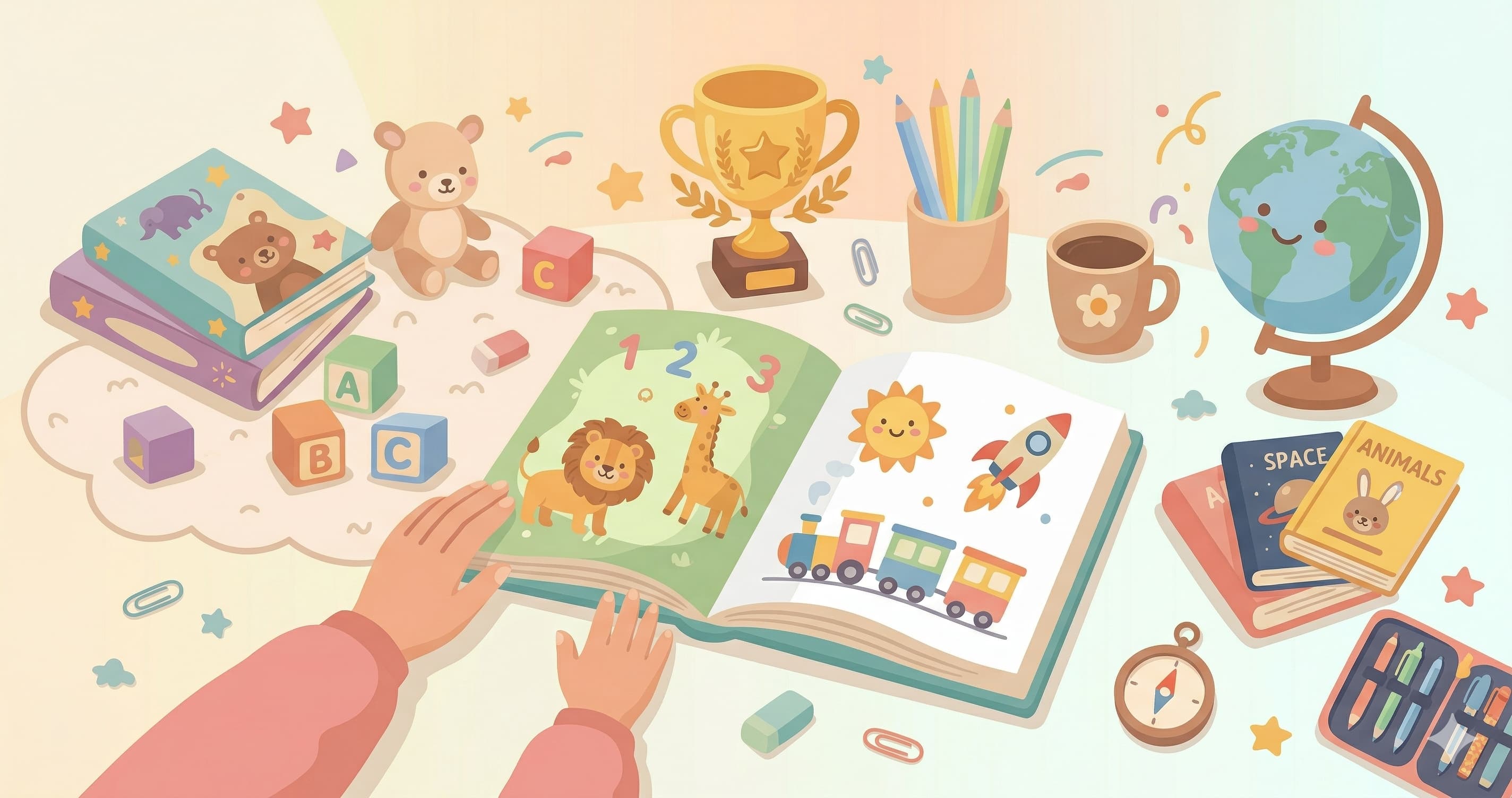 Sách tranh tiếng Anh mở trên bàn học